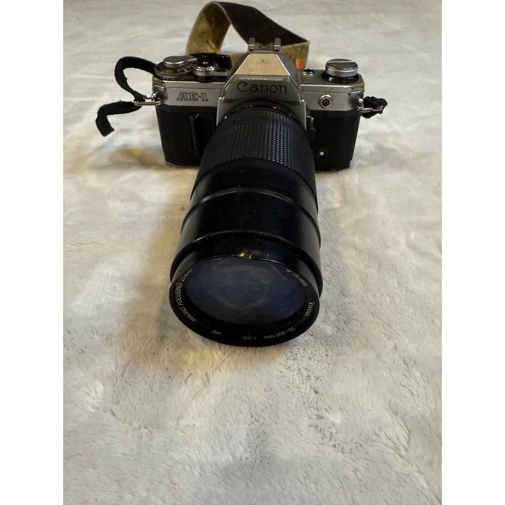 Canon AE-1 35mm SLR Film Camera with Vivitar 70-200mm f3.8 Macro Zoom Lens